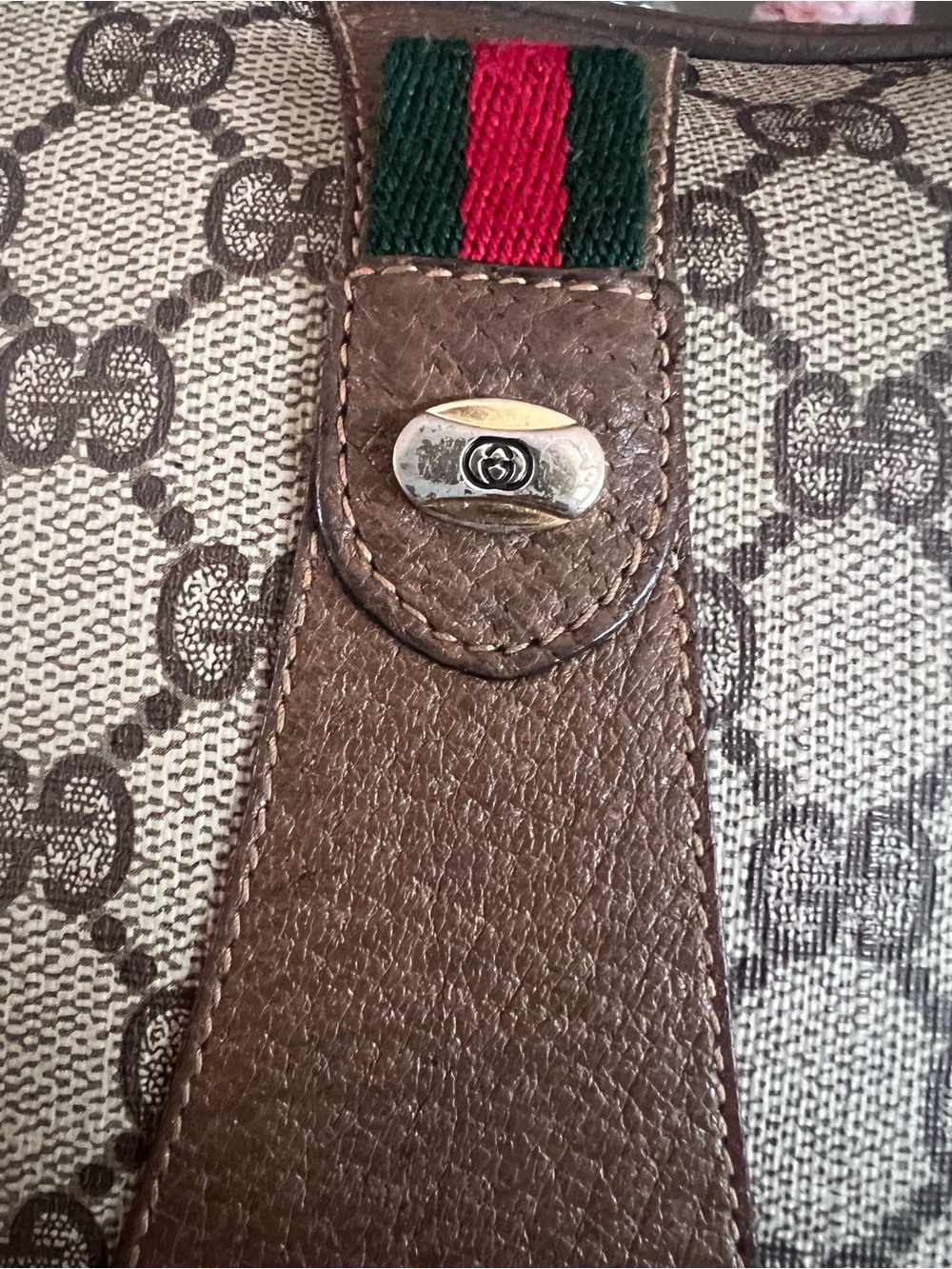 Vintage 80s Gucci Brown GG Supreme Canvas Wristlet with Sherry Line Stripe - Picture 7 of 14